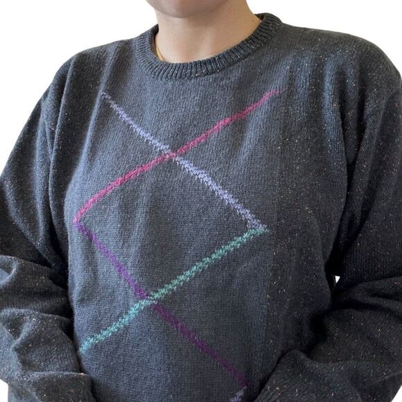 Vintage 1990s Gianfranco Ruffuni Gray Donegal Fleck Ski Argyle Sweater Sz M - Picture 2 of 8